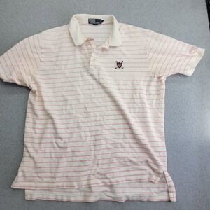 Polo Ralph Lauren Polo Shirt Mens 2XL White Pink Striped Golf Crest Embroidered